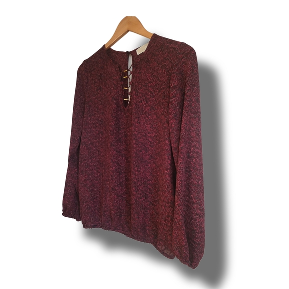 🌿-Michael Kors Small Burgundy Snakeskin Blouse Gold Hardware Keyhole Bodice - Picture 4 of 15